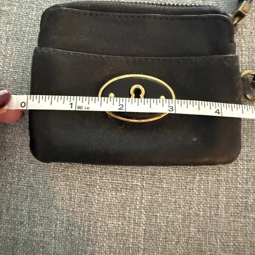 Fossil‎ Black Leather Keyhole Coin Purse ID Card Holder Wallet Brass Hardware